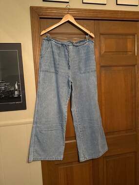 Vanilla Star Women's Drawstring High Rise Wide Leg Elastic Waist Jeans Size Larg